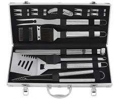 grilljoy 20pcs Grillkoffer Set, Edelstahl Grillbesteck im Aluminiumspeicher Kasten, Professionelle Outdoor Camping Grillset für Männer Papa am Vatertag, Geburtstag, Weihnachten