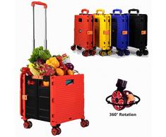 Einkaufstrolley, Klappbar Transport Trolley, Shopping Cart, Trolley mit Deckel, Faltbar Einkaufstrolley Einkaufswagen Faltbox Rot, bis 50kg, Teleskopgriff Ausziehgriff Aluminium Kunststoff