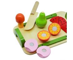 Mias Spielzeug Schneidebrett-Set mit 5 schneidbaren Früchten und Gemüse aus Holz - Schneideobst, Holzobst, Küchenspielzeug, Spielzeug Küche