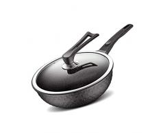 Haushalt Induktionswok mit gehärteter Glasabdeckung und Antiverbrühschutz Silikongriff, Antihaft-Pfanne canbe ohne Beschichtung auf alle Öfen tops20cm angewandt