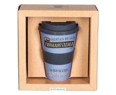 Grafik-Werkstatt Becher | Kaffeebecher | Coffee Trinkbecher | 400 ml | -to-go | Frühaufsteher, blau, 9 x 9.5 x 14 cm