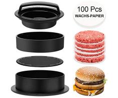 RunLimL 3 in 1 Burgerpresse Set - Burger Patty Presse für perfekte Burger, Patties oder Frikadellen, Robustes Grillzubehör, spülmaschinenfeste Hamburger Presse + 100 Patty Papers