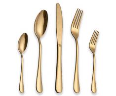 Berglander Edelstahl Besteck Set mit Titan vergoldet, glänzend, Golden Besteck Set, Gemischte Bestecksets, Besteck Set Service für 6, 30 Stück