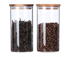 KKC Vorratsdosen Glas Luftdicht mit Holzdeckel,Lebensmittel Aufbewahrungsgläser mit Deckel,Behälter Küche Glas für Kaffeebohne Kräutern Tee,Glasdosen,1150ML im 2er Set