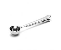 SuperglockT Edelstahl Kaffeemesslöffel mit Klammer 2 in 1 Kaffeedosierlöffel Kaffeemaßlöffel mit Tütenclip für Kaffeepulver Espresso Milchpulver Kaffeetüten Kaffeebeutel (1)