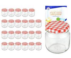 24er Set Rundgläser 212 ml nieder Deckelfarbe rot weiß kariert To 66 inkl. Diamant Gelierzauber Rezeptheft, Marmeladengläser, Einmachgläser, Einweckgläser, Gläser