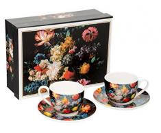 Espressotasse Set 4tlg. mit Untertasse Bunch of Flowers schwarz Porzellan 90 ml in edler Geschenkverpackung von DUO Kaffeetasse Mokkatasse Espresso-Set