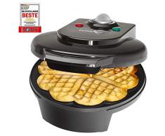 Bomann WA 5018 CB Waffelautomat, 1200 Watt, Stufenlos regelbarer Bräunungsgrad, Große Backflächen Ø 18 cm (antihaftbeschichtet), Schwarz