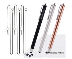 The Friendly Swede Eingabestift Touchstift Stylus Stift (3er-Set) für Tablett und Handy, mit dünnerer Spitze, Ersatzspitzen, Anhängern und Reinigungstuch