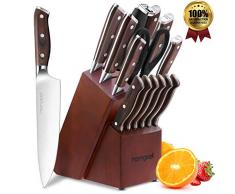 homgeek Messerset mit Messerblock, 15-teiliges Küchenmesser Set mit Spitzer und Haushaltsschere, Aus deutschem 1.4116 Edelstahl, Hochwertig und Extra Scharf