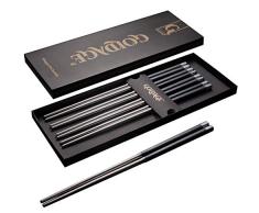 Goldage 5 Paar Essstäbchen aus Rostfreier Stahl Fiberglas, spülmaschinenfest