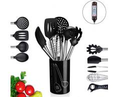 BMK Silikon Küchenhelfer Set 11+1 Küchen Thermometer, Küchenutensilien Kochgeschirr Set Geschirr Küchengerät Cooking Tools Antihaft Hitzebeständiger Silikonspatel Set (11 Stücke)
