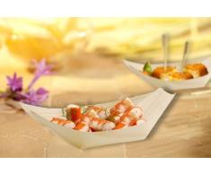 Papstar Fingerfood Schalen / Holzschalen, Schiffchen (50 Stück) aus Kiefernholz pure, 19 x 10 cm, besonders dekorativ, Blickfang für Grillparty oder Geburtstag, biologisch abbaubar, #84417