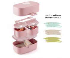 Ecolina ♻ Nachhaltige Lunchbox für Kinder - 3 integrierte praktische Dosen - Extra kinderfreundliche Bento Box - Perfekt für Unterwegs (Rosa)