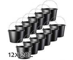 KADAX Baueimer, 20L, Mörteleimer aus Kunststoff, runder Eimer für Baustelle und Garten, Stabiler Wassereimer, Zementeimer mit Griff aus Metall, Mörtelkasten, schwarz, Putzeimer (12)