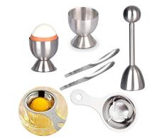 HEPAZ Eierköpfer Set,Edelstahl Eieröffner Eier Eierteiler Eierschneider,1x Eierköpfer 2X Eierbecher 2X Eier-Löffel für Weiches Gekochtes Ei zum Frühstück