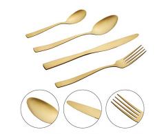 Cepewa 16 teiliges Besteck Set aus 430er Edelstahl Messer Gabel Löffel Teelöffel Designerbesteck spülmaschinenfestfür 4 Personen (Gold matt)