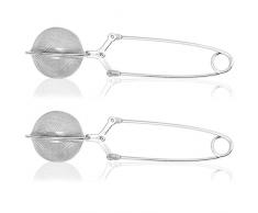 com-four® 2x Teezangen, Teeei aus Edelstahl in Kugelform, Teesiebe für losen Tee Teeliebhaber (02 Stück - Ø 5 cm)