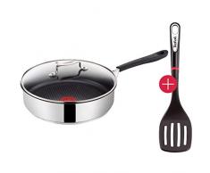 Tefal G43533 Jamie Oliver Induktion Schmorpfanne 25 cm Inkl. Glasdeckel + Tefal Pfannenwender, Edelstahl Pfannen mit Antihaftbeschichtung, Induktionsherd geeignet, Pfanne, Genieteter Edelstahlgriff