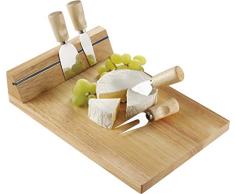 noTrash2003 Umweltfreundliche Bambus Servierplatte für Käse Käsebrett Käseplatte mit 4-teiligem Käsebesteck aus nachhaltigem Bambusholz