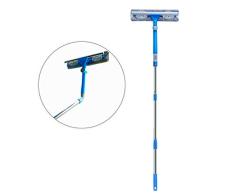 IKu 3 in 1 Teleskop Fensterwischer Abzieher Set Langer Glas Fensterreiniger (max 145cm) mit 180 ° drehbaren Wischgelenk, Verlängerungsstange, Mikrofaser(2), Nutbürste, für Fenster/Dusche/Auto(Blau)