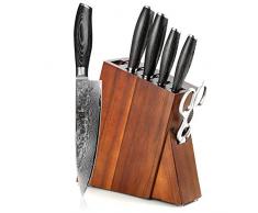 XINZUO 7-Teilig Damaststahl Messerblock Sets, Profi Chefmesser Santokumesser Tranchiermesser Universalmesser Obstmesser und Multifunktions Küchenschere, Ergonomischer Pakkawood Griff-Ya Serie