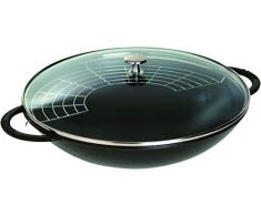 STAUB Gusseisen Wok mit Glasdeckel, rund 37 cm, schwarz