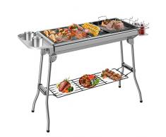femor Holzkohlegrill, Tragbarer Klappgrill, Standgrilll aus Edelstahl, BBQ Grill mit Antihaft-Pfanne,73 * 33 * 72 cm, Gute Belüftung, für 5-10 Personen, für Picknick, Festivals, Camping und Party