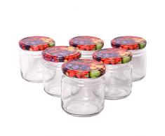 Einmachgläser 210ml mit Schraubdeckel Fruchtmotiv, 6er Set, Marmeladengläser, Sturzgläser, Einweckgläser, Vorratsgläser in TOP Qualität