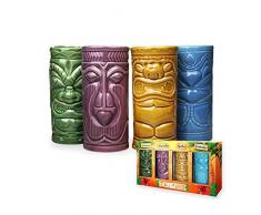 mikamax - Tiki Becher – Tiki Mugs - 4er Set - Keramik - Cocktailbecher - Cocktailgläser - Tiki Bar Zubehör - Partydekoration –14cm x 6,5 Ø - Tiki Cocktail Party