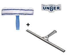Unger Professional Fensterwischer Kombination, Mikrofaser Einwascher 35cm waschbar und Edelstahlfensterwischer Breite 35cm