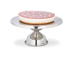 Relaxdays Tortenplatte, aus Edelstahl, rund, mit Fuß, zum Servieren & Dekorieren, Kuchenplatte, HxD: 15x32,5 cm, silber