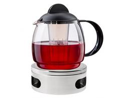 Boral Teekanne mit Stövchen Set Classic 1,8 l Teekanne aus Glas mit Siebeinsatz und Teewärmer aus Edelstahl Ø 15 cm