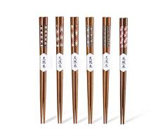 Leura EssstäBchen 6 Paare Wiederverwendbare NatüRliche Japanische Holz EssstäBchen Waschbar FüR GeschirrspüLer 23Cm Bambus EssstäBchen Chinesische Geschirr Set