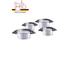 Fissler intensa / Edelstahl-Topfset, 4-teilig, Kochtopf-Set, Töpfe mit Deckel, stapelbar, mit Deckelablage, Abgießhilfe, Induktion, alle Herdarten (2 Bratentöpfe, 2 Kochtöpfe)