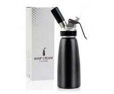 MUHOO Sahnespender 500 ml für Schlagsahne Cremes Soßen, Sahnebereiter aus Aluminium Spülmaschinenfest mit Tüllen und Reinigungsbürste