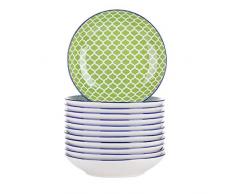 Vancasso Suppenteller Porzellan, Maracon 12 teilig Tiefteller bunt, Ø 21,5 cm, Füllmenge 600 ml Geschirr Tellerset Suppenschalen