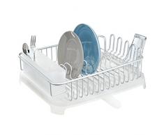 mDesign Abtropfgestell aus Aluminium – Geschirr Abtropfkorb mit Besteckkorb und Abfluss – Besteck, Gläser und Tassen trocknen im Handumdrehen – Silber