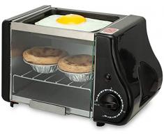 Chengl Mini-Backofen Backofen mit Kochfeld Grill, Elektro-Backofen Mini, Tischherd mit Backofen, Glastür nach Oben unten klappen, Glastürgriff umlegen, 15-Minuten-Zeitschaltuhr, mit Bratpfanne,A