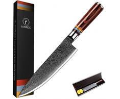 Kochmesser 20cm, FANTECK Küchenmesser Scharfe, Japanisches Messer aus VG-10 Carbonstahl mit Pakkaholz-Griff, Damastmesser Chefmesser Scharfes Kochmesser für Professionellen Gebrauch [Geschenkbox]