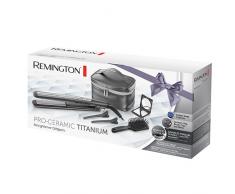 Remington Haarglätter-Geschenkset PRO-Ceramic Titanium S5506GP, inkl. Kosmetikbeutel, Paddelbürste, Schminkspiegel, Haarklammern, grau