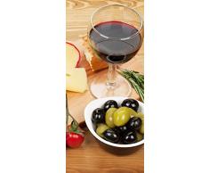Wallario Selbstklebende Türtapete mit Schutzlaminat, Motiv: Genuss am Abend - Rotwein, Käseplatte, Oliven und Tomaten - Größe: 93 x 205 cm in Premium-Qualität: Abwischbar, brillante Farben, rückstandsfrei zu entfernen