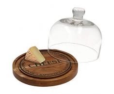 MamboCat Käseglocke Glas & Holzbrett mit Schriftzügen (Käsesorten) I Käsebrett Ø 19cm für Hart-und Weichkäse mit Glasglocke Ø 16,8 cm I Zur Käse Aufbewahrung im Kühlschrank I Käseplatte aus Holz
