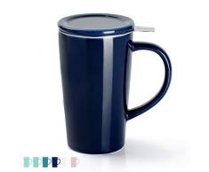 Sweese 202.103 Teetasse mit Deckel und Sieb, Tee tassen Porzellan für Losen Tee Oder Beutel, Dunkelblau, 450 ml