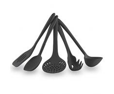 Kochblume Küchenhelfer Set, 5-teilig, Flexwender, Saucenlöffel, Schaumlöffel, Pastalöffel, Schöpflöffel | Premium Lebensmittelsilikon mit Edelstahlkern (anthrazit)