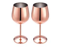 Edelstahl Rotweinglas Metall Stiel Weinglas bruchsicher Weißwein Cocktail Gläser unzerbrechlich BPA-frei Kelche Saft Getränk Champagner Kelch Party Barzubehör Küche Werkzeug Roségold - 2 Stück