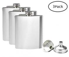 Tebery 3 x Edelstahl Flachmann und Trichter Set, 8 oz. 227ml, Silber