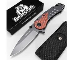 BearCraft Klappmesser mit **GRATIS eBook** | Outdoor Survival Taschenmesser mit Holzeinsatz | Kleines Einhand Messer aus Edelstahl | Ideal einsetzbar für Freizeit Arbeit Wandern Camping