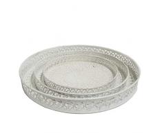 DRULINE Tablett 3er Set Antik Dekoration Serviertablett Ablage Landhaus Stil aus Metall | L x B x H G 40 x 40 x 5cm M 31.5 x 31.5 x 3.5 cm K 25 x 25 x 3 cm | Weiß