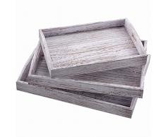 Comfify Rustikale Serviertabletts aus Holz mit Griff - 3er-Set - Großes, mittleres und kleines verschachteltes Serviertablett - zum Frühstück, als Couchtisch-Butler, Serviertablett - Antikweiß